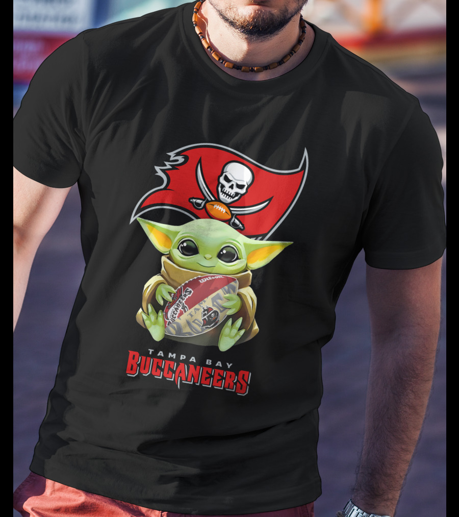 Baby Yoda Holding Tampa Bay Buccaneers Football With Team T-Shirt