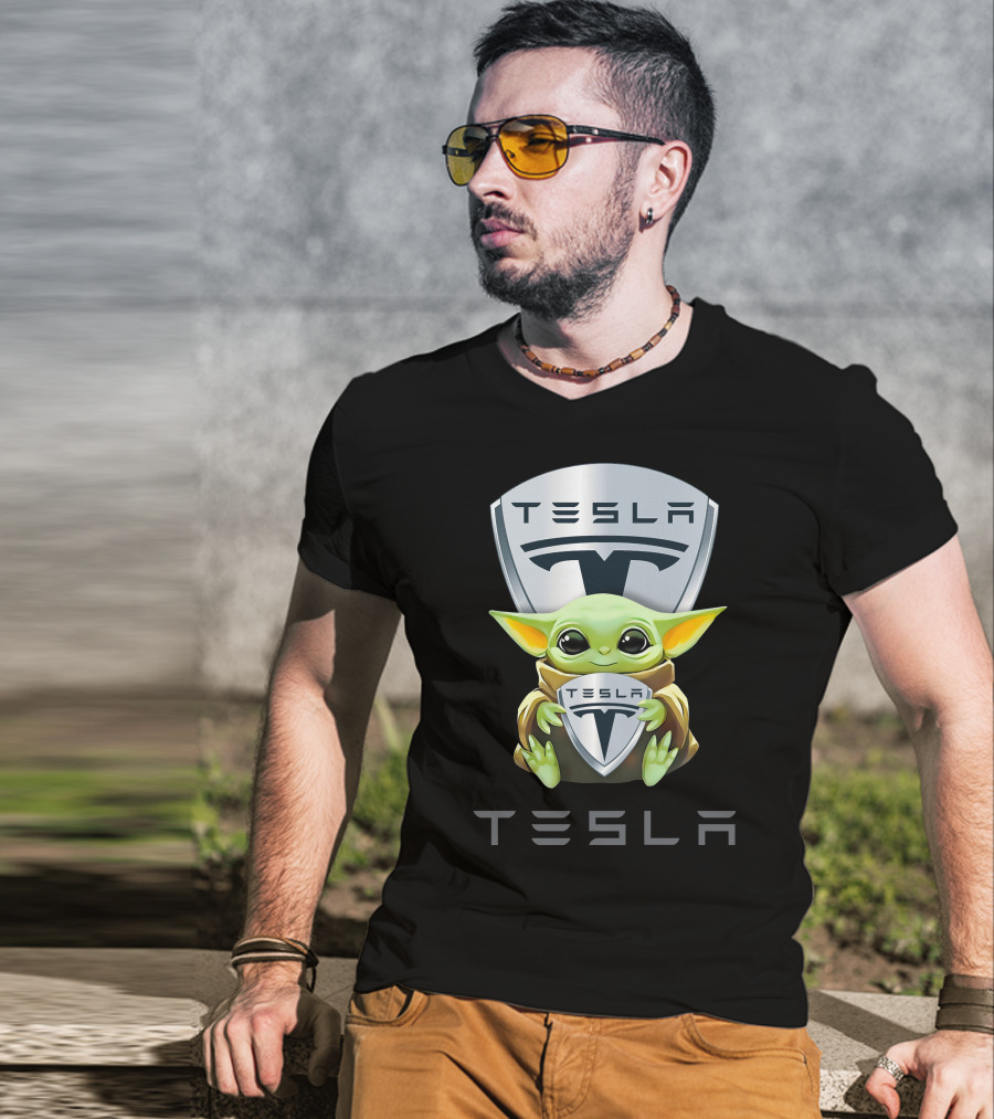 Baby Yoda Holding Tesla T-Shirt