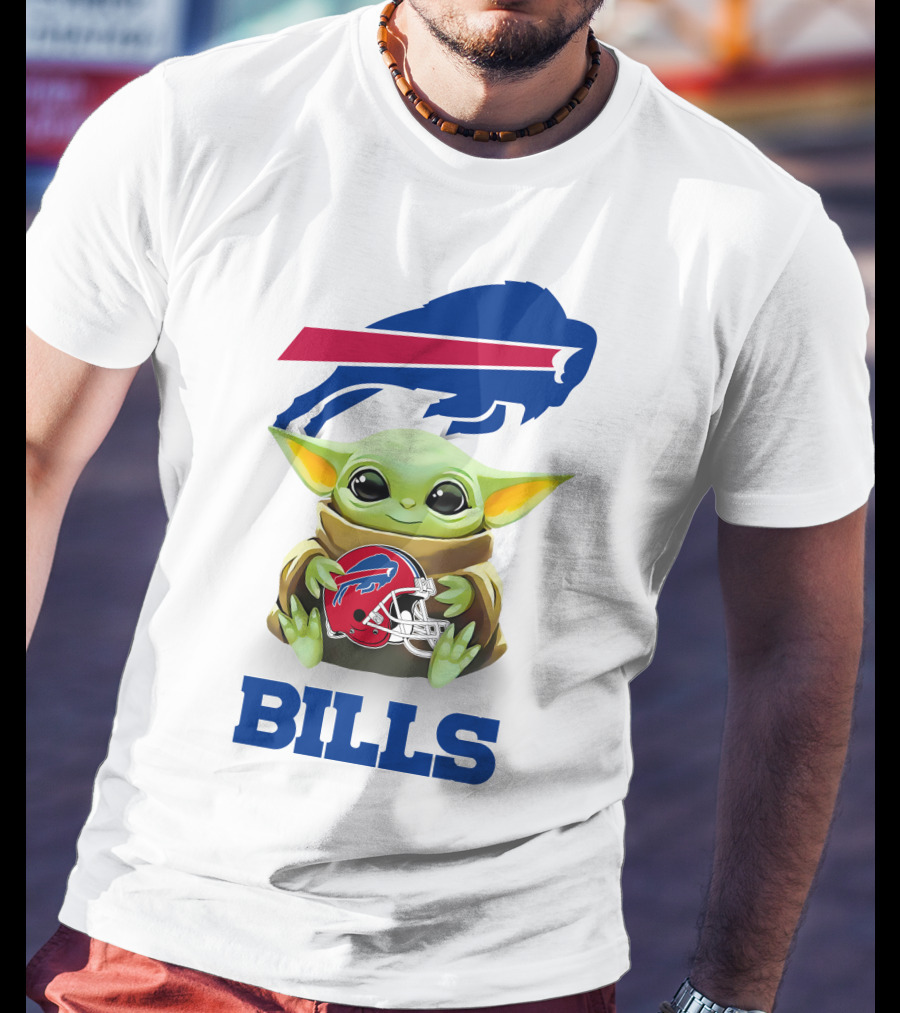 Baby Yoda Holding Buffalo Bills Helmet Logo With Bills T-Shirt