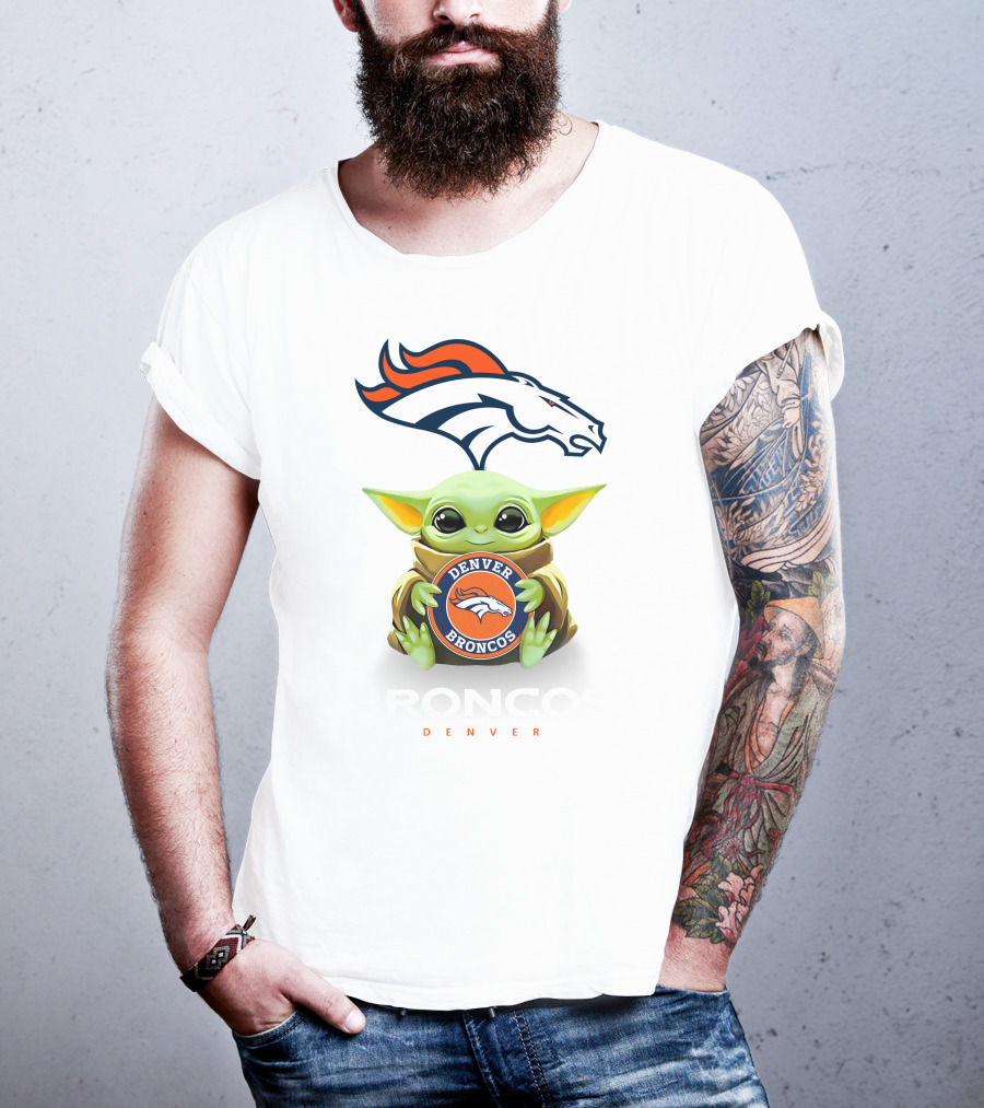 Baby Yoda Holds Denver Broncos Emblem Denver Broncos T-Shirt