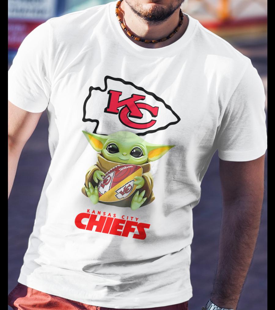 Baby Yoda Hugging Football Kansas City Chiefs Kc T-Shirt