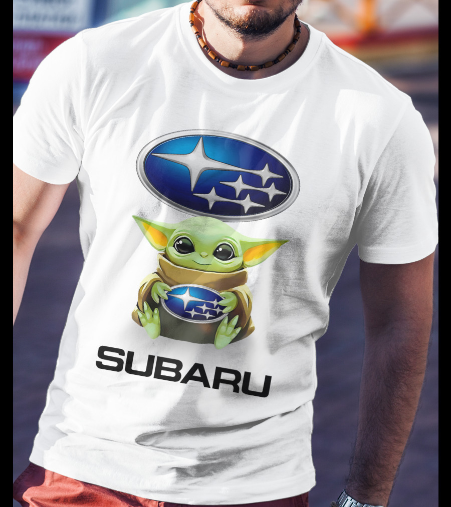 Baby Yoda Subaru Logo Hug White T-Shirt