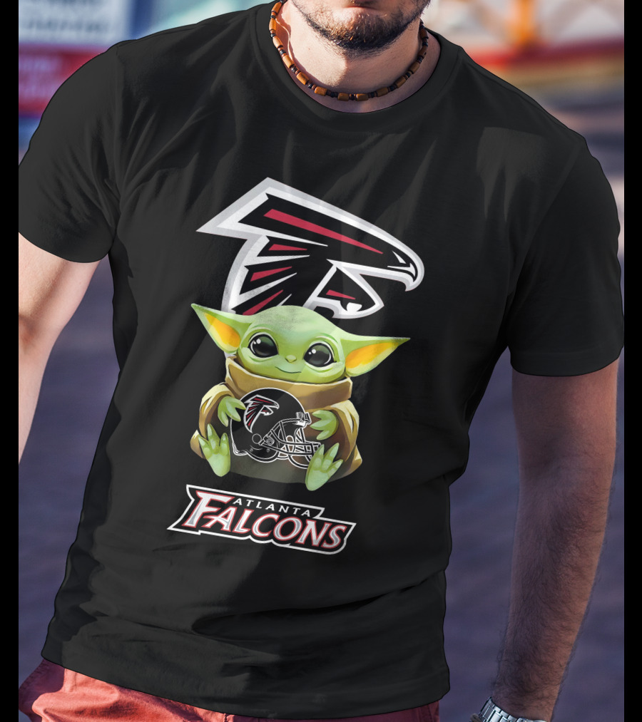 Atlanta Falcons Baby Yoda With Helmet And Team T-Shirt