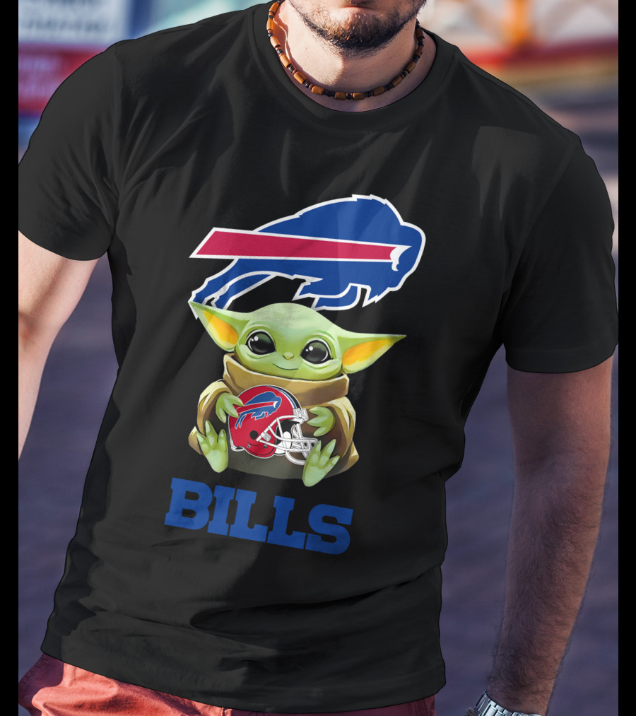 Star Wars Baby Yoda Holding Buffalo Bills Helmet Under Team T-Shirt