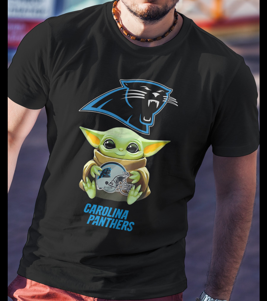 Star Wars Baby Yoda With Carolina Panthers Helmet T-Shirt