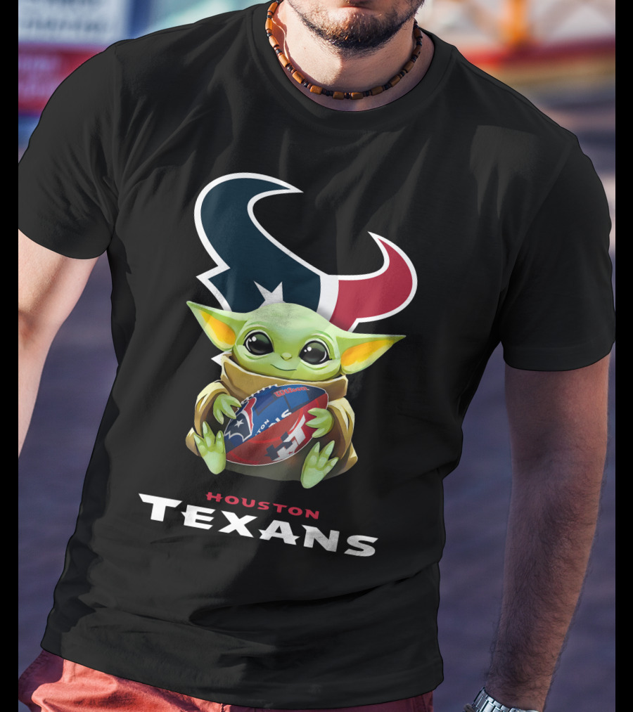 Star Wars Baby Yoda Holding Houston Texans Football T-Shirt