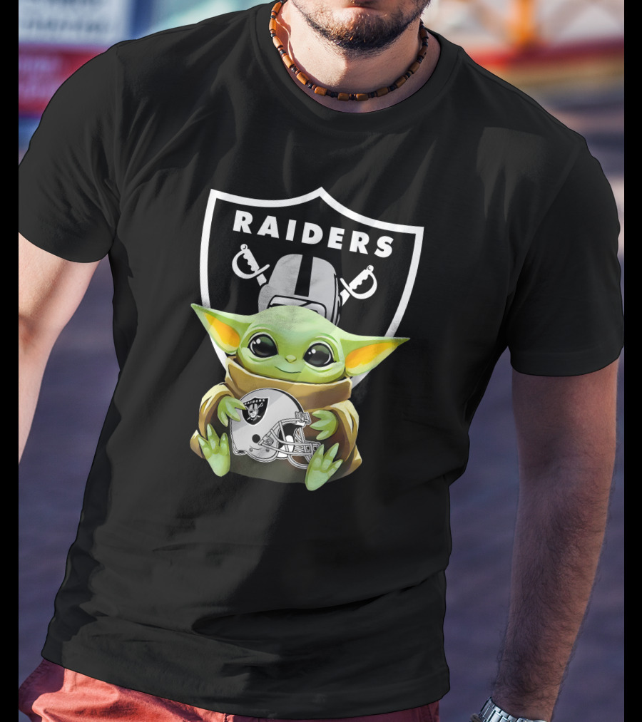 Star Wars Baby Yoda Holding Las Vegas Raiders Helmet T-Shirt