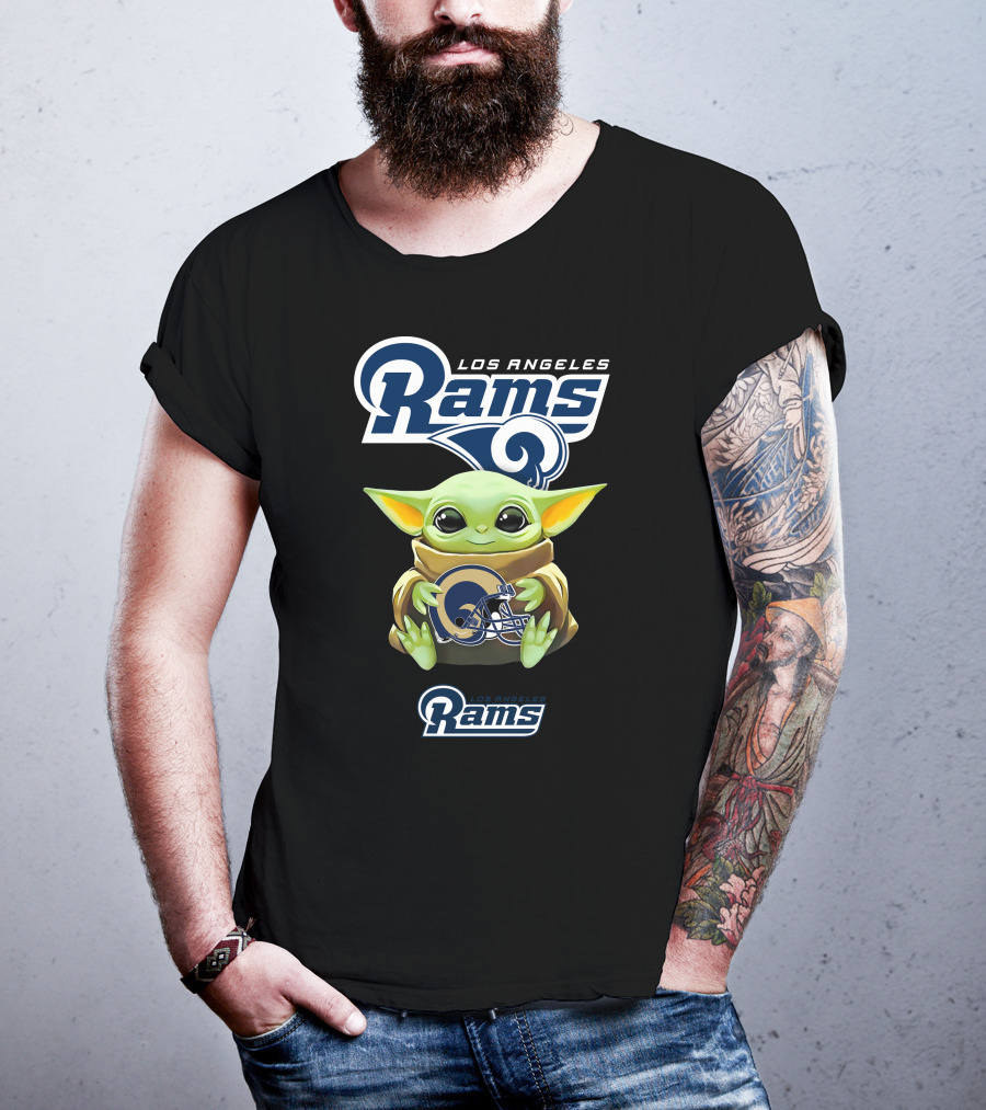 Star Wars Baby Yoda Los Angeles Rams Helmet Hug T-Shirt
