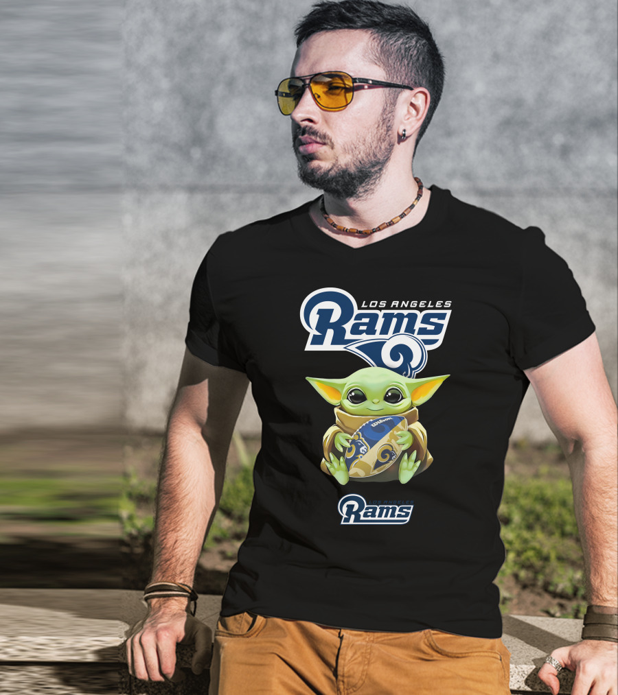 Star Wars Baby Yoda Los Angeles Rams Football Hug T-Shirt
