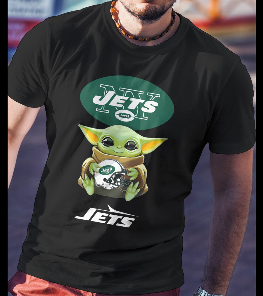 Star Wars Baby Yoda Hugging New York Jets Helmet Football T-Shirt