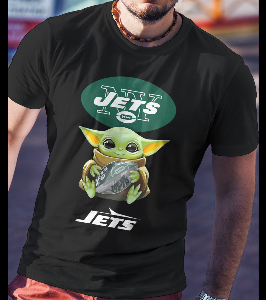 Star Wars Baby Yoda Hug Jets Football New York Tailgate T-Shirt