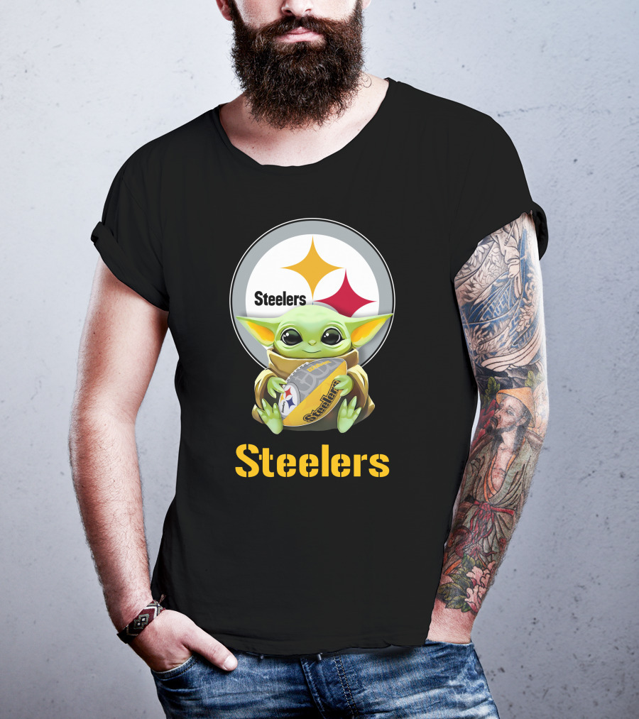 Star Wars Baby Yoda Hug Steelers Football Fan Tailgate T-Shirt