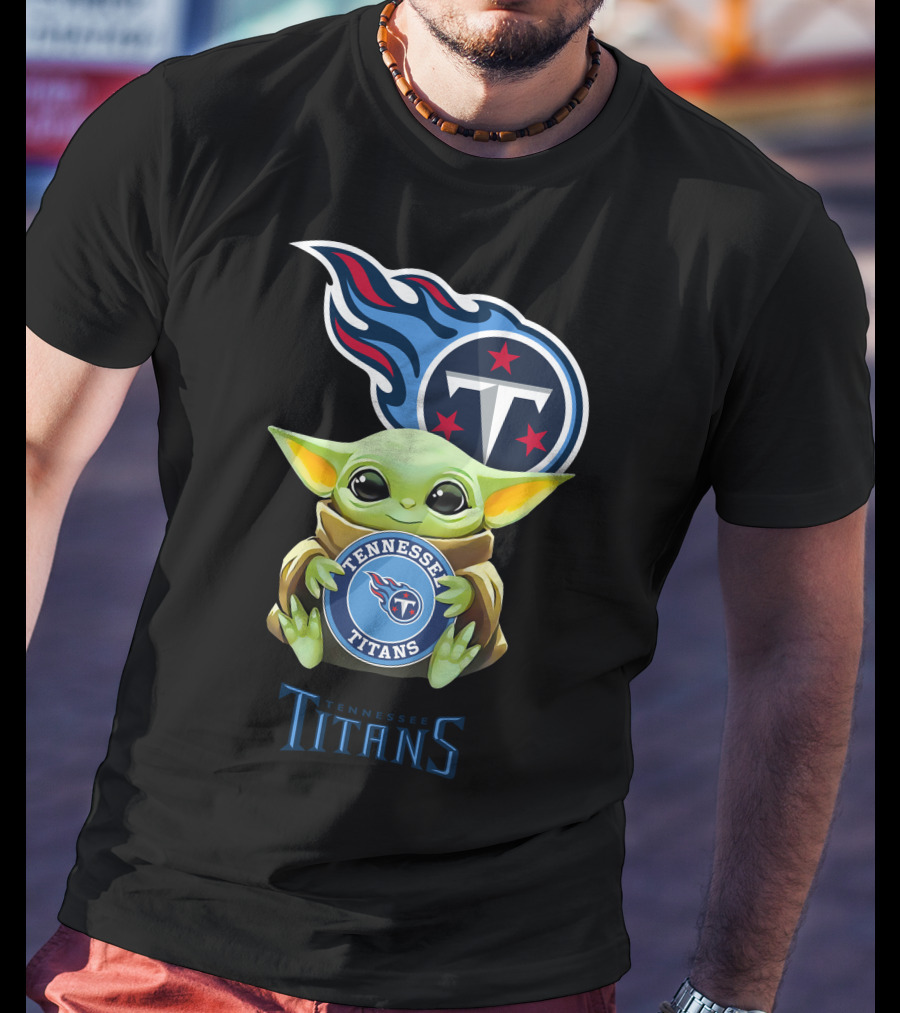 Star Wars Baby Yoda Holding Tennessee Titans Emblem T-Shirt