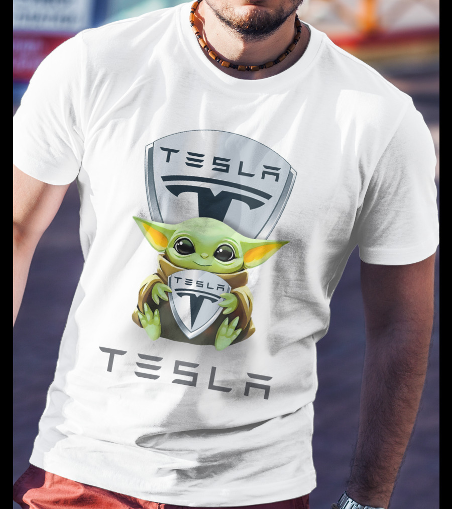 Star Wars Baby Yoda Holding Tesla T-Shirt