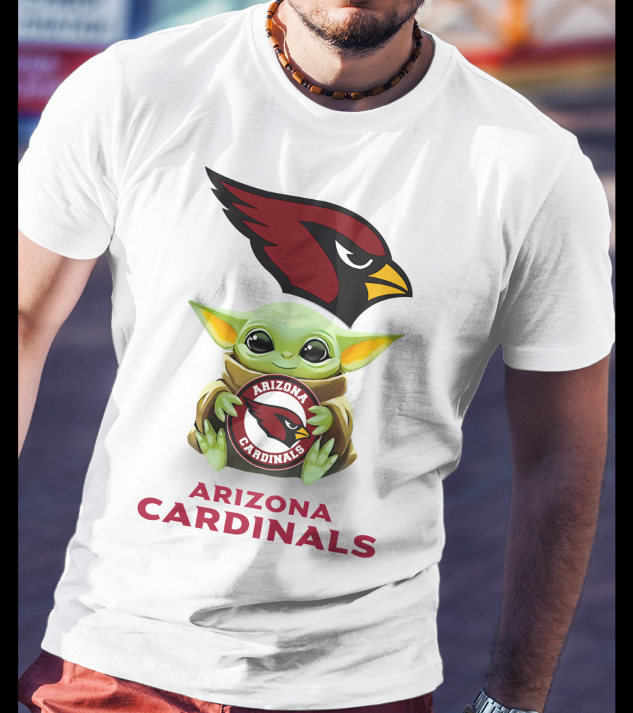 Baby Yoda Arizona Cardinals Hug Logo White T-Shirt