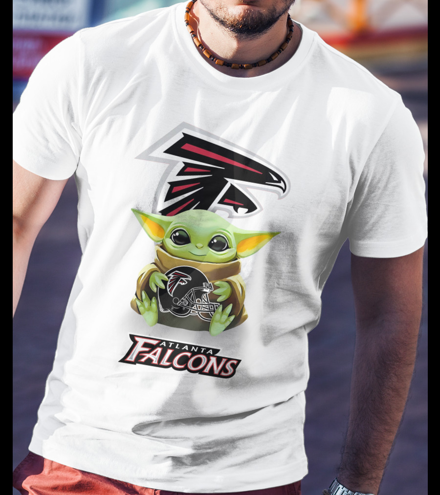 Baby Yoda Holding Atlanta Falcons Helmet With Large T-Shirt