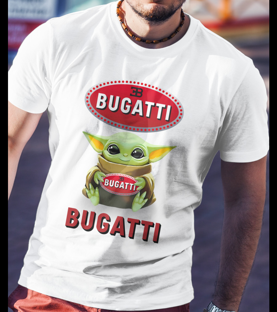 Baby Yoda Holding Bugatti Logo Emblem T-Shirt