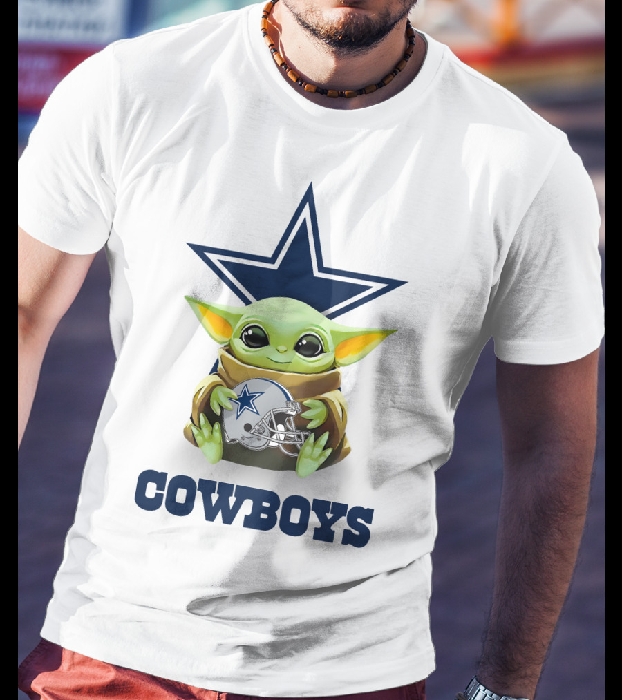 Baby Yoda Holding Dallas Cowboys Star Helmet Cowboys T-Shirt