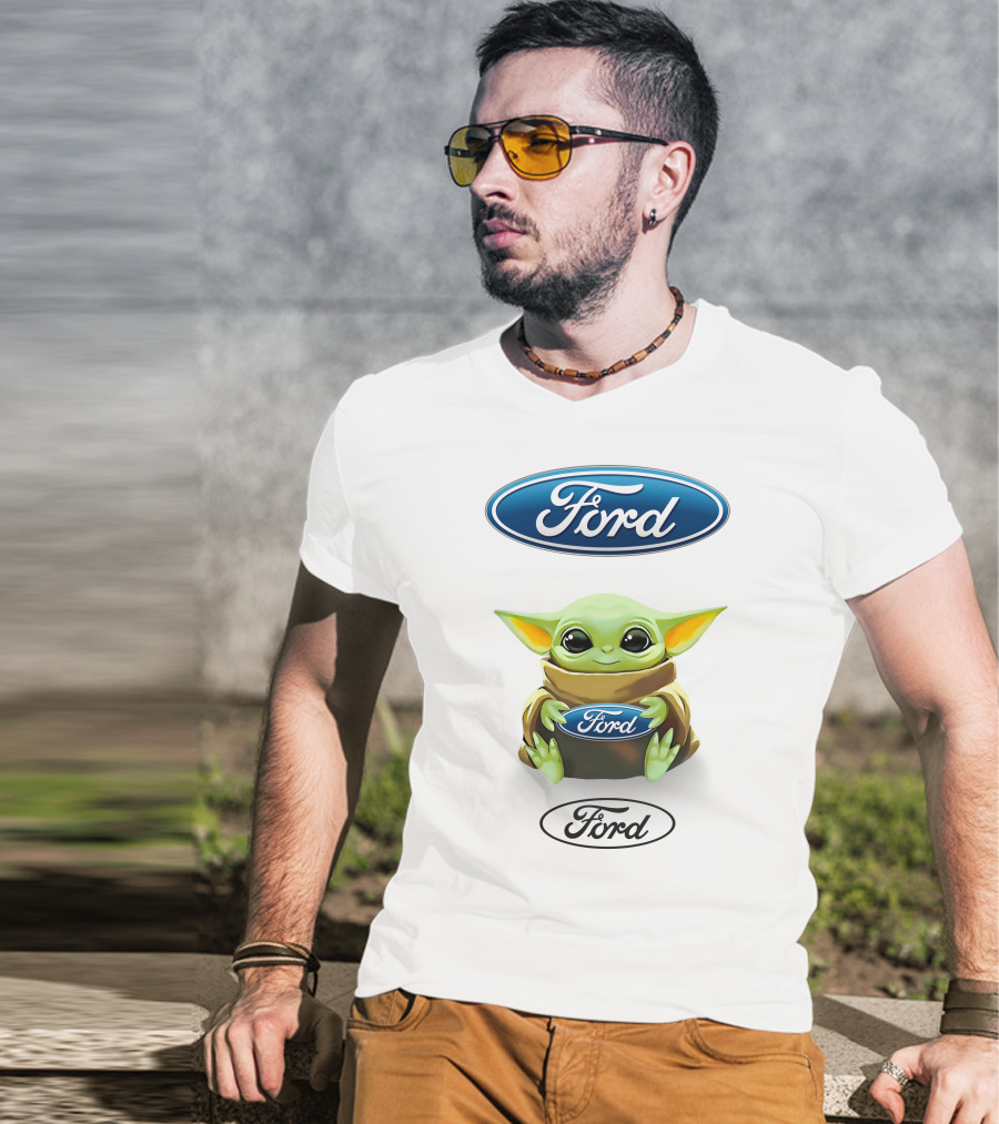 Baby Yoda Holding Ford Emblem With Ford T-Shirt