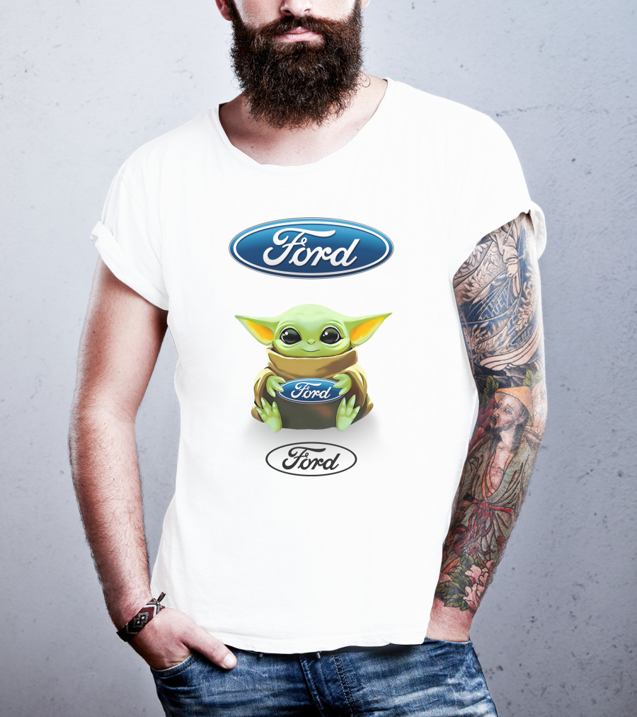 Baby Yoda Holding Ford Emblem With Ford T-Shirt