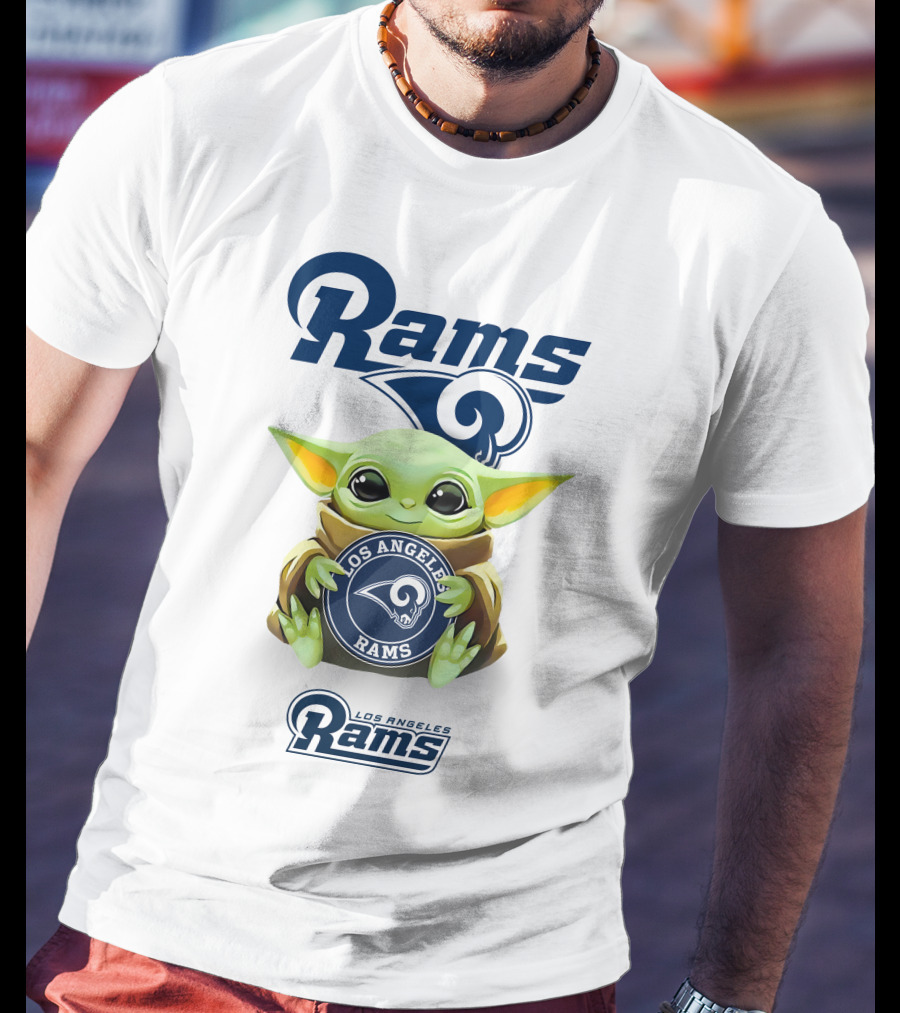 Rams Los Angeles Rams Baby Yoda Holding Los Angeles Rams T-Shirt