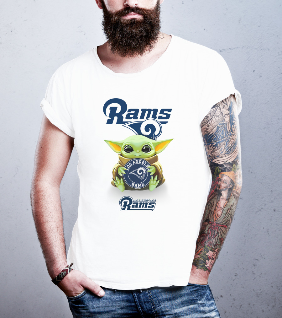 Rams Los Angeles Rams Baby Yoda Holding Los Angeles Rams T-Shirt