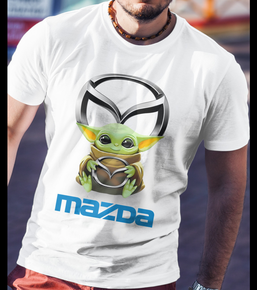 Baby Yoda Hug Mazda Logo White T-Shirt