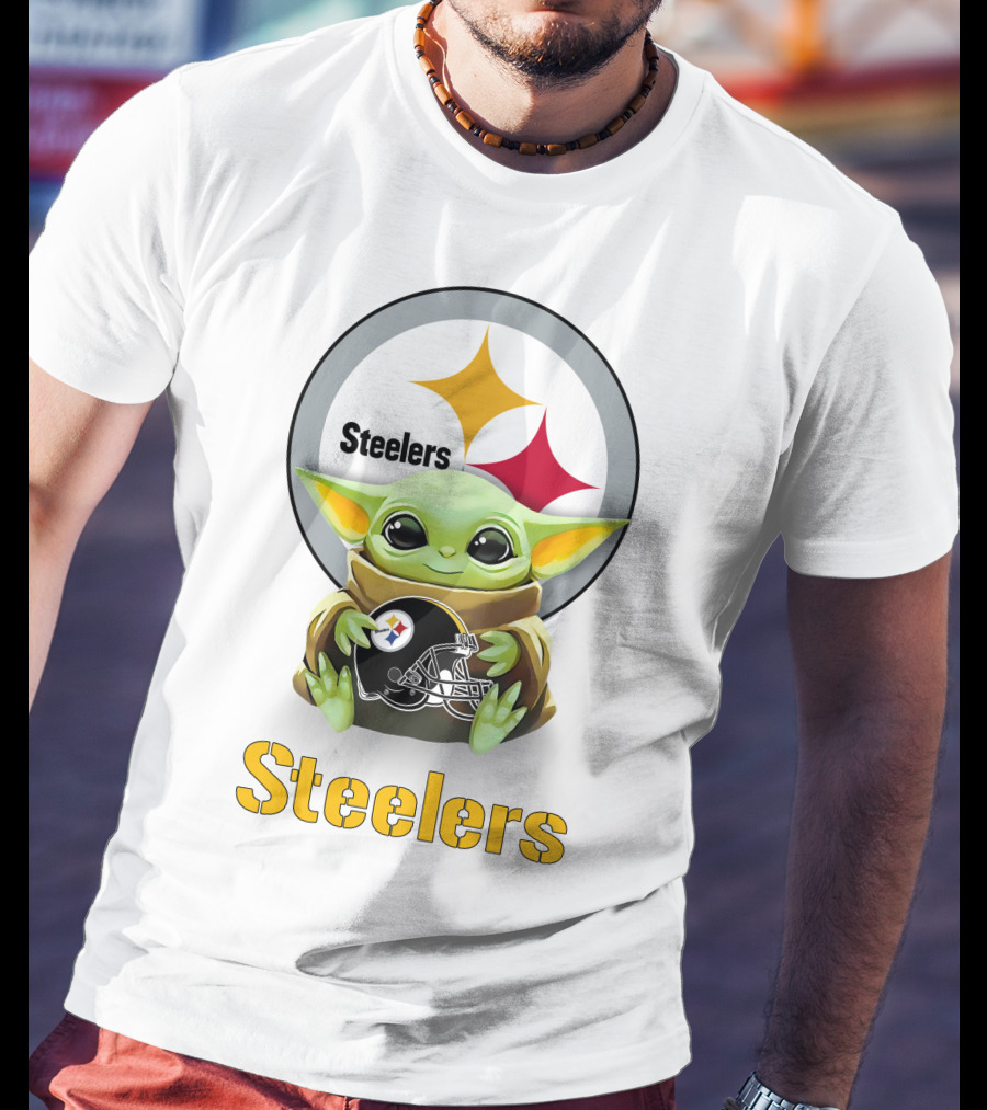 Steelers Baby Yoda Holding Pittsburgh Helmet T-Shirt