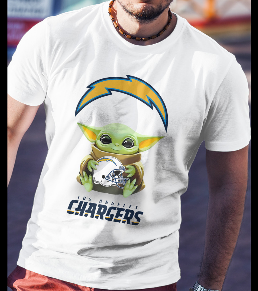 Baby Yoda Los Angeles Chargers Helmet Hug T-Shirt
