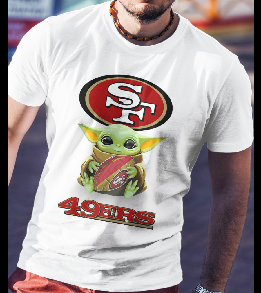 Baby Yoda Hugging San Francisco 49ers Football SF Logo 49ers Fan Gear T-Shirt