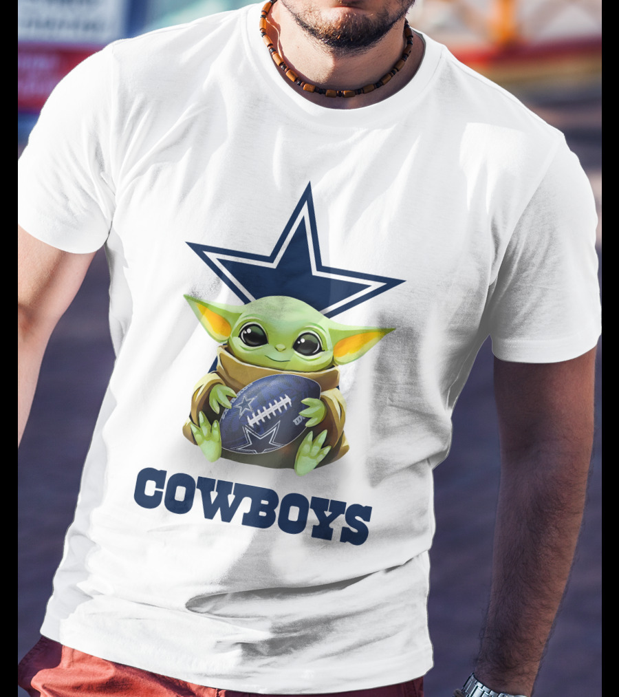 Star Wars Baby Yoda Hug Cowboys Football Dallas Tailgate White T-Shirt