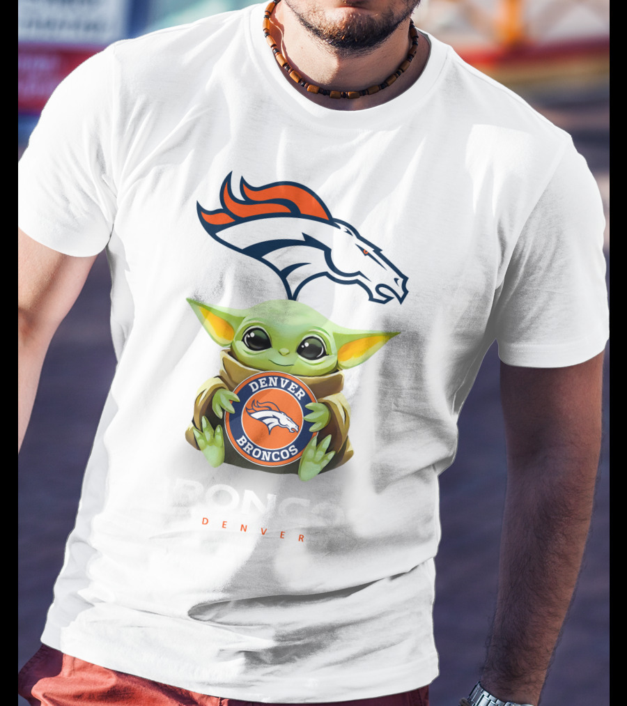 Star Wars Baby Yoda Holds Denver Broncos Emblem T-Shirt