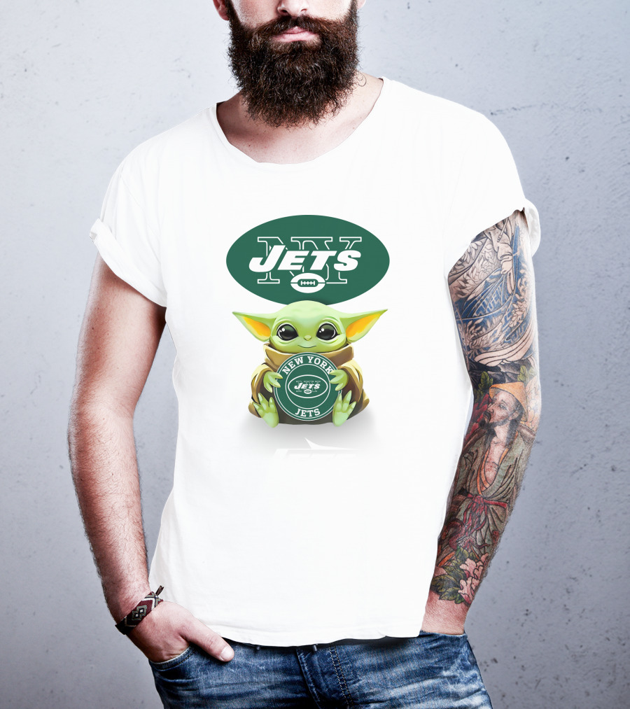 Star Wars Baby Yoda New York Jets Hug Logo White T-Shirt