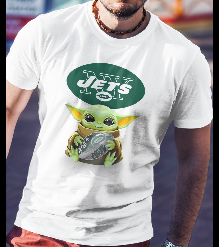 Star Wars Baby Yoda Hug New York Jets Football T-Shirt