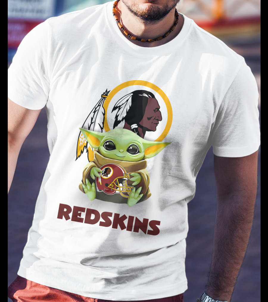 Star Wars Baby Yoda Holding Washington Redskins Helmet T-Shirt