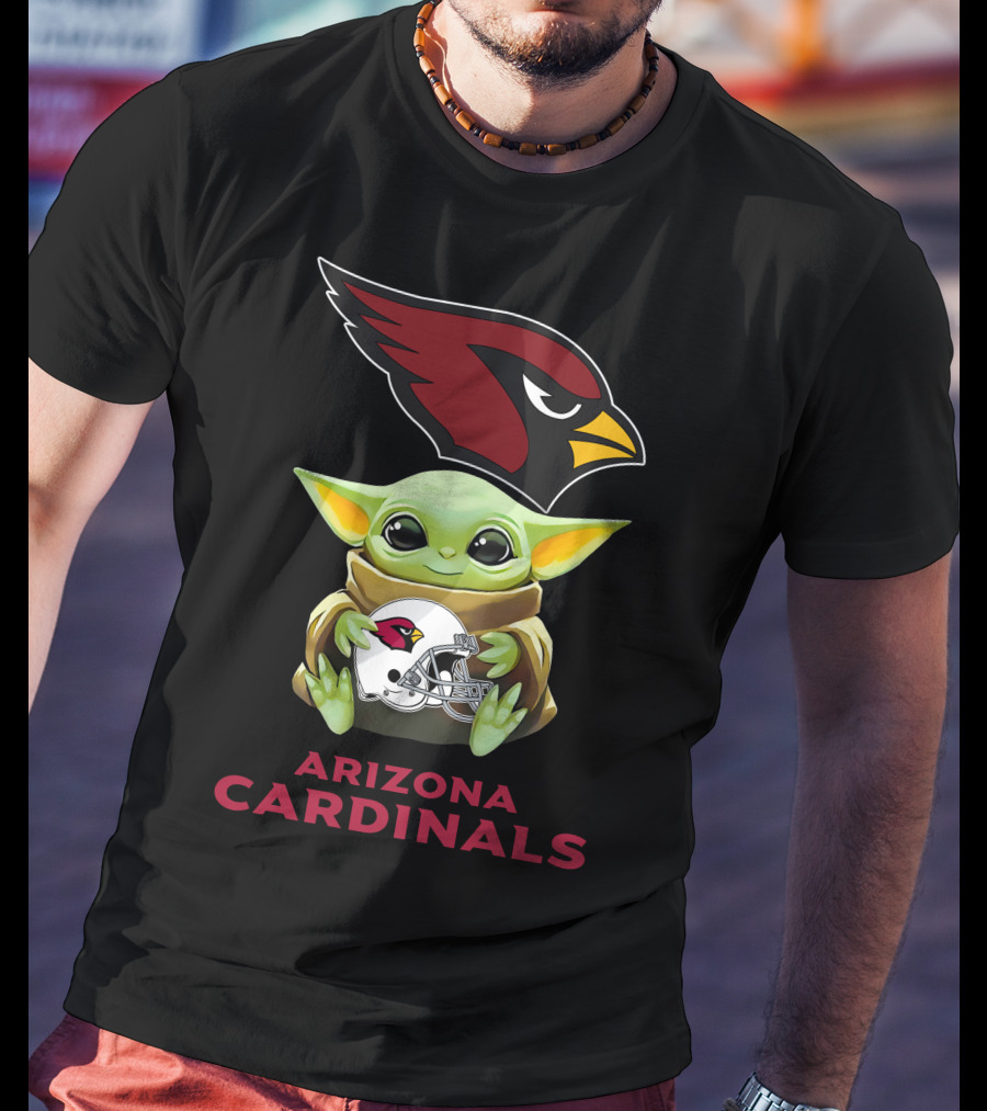 Grogu Hugging Arizona Cardinals Helmet With Team T-Shirt