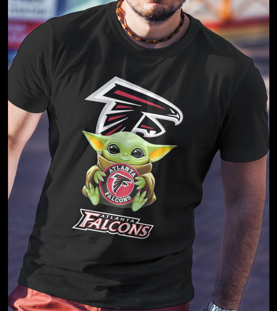 Grogu Holding Atlanta Falcons Emblem With Team T-Shirt