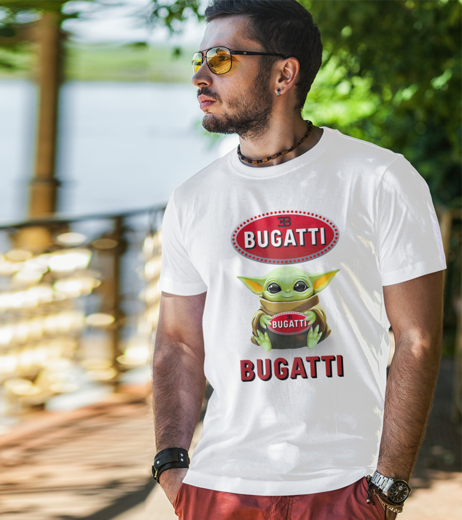 Grogu Bugatti Hug With Bugatti Logo Featuring Grogu Hugging Bugatti Emblem T-Shirt