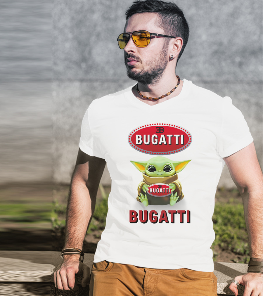 Grogu Bugatti Hug With Bugatti Logo Featuring Grogu Hugging Bugatti Emblem T-Shirt