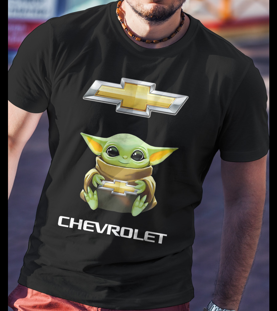 Grogu Holds Chevrolet Logo With Star Wars T-Shirt