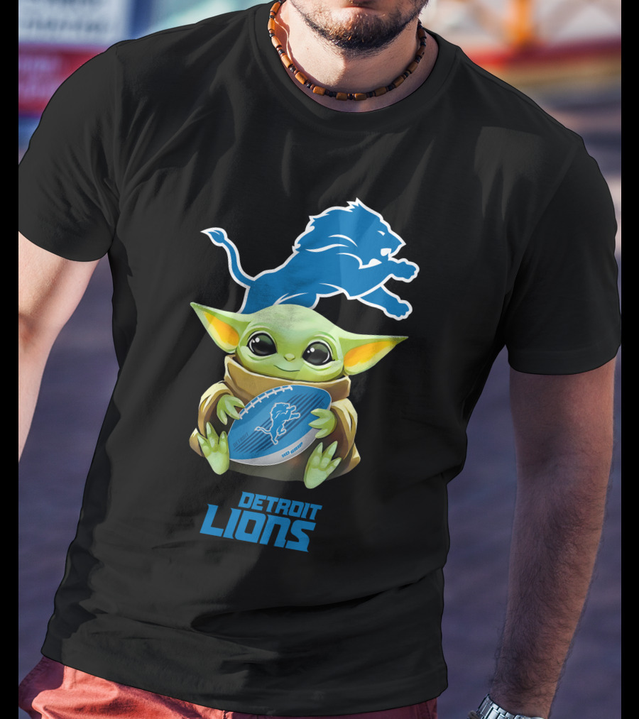 Grogu Hug Detroit Lions Football Logo Tailgate Adventure T-Shirt
