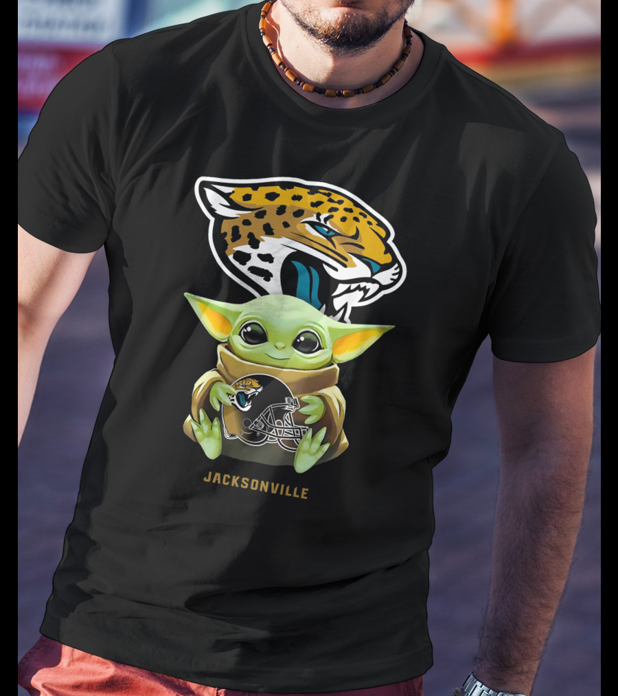 Grogu Holding Jacksonville Jaguars Football Helmet With Team T-Shirt