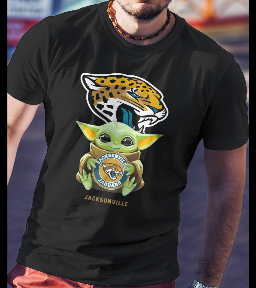 Grogu Holding Jacksonville Jaguars Icon With Emblem And Jaguar Head T-Shirt