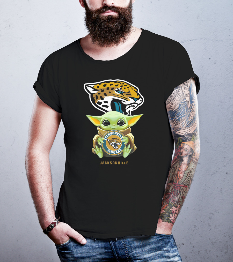 Grogu Holding Jacksonville Jaguars Icon With Emblem And Jaguar Head T-Shirt