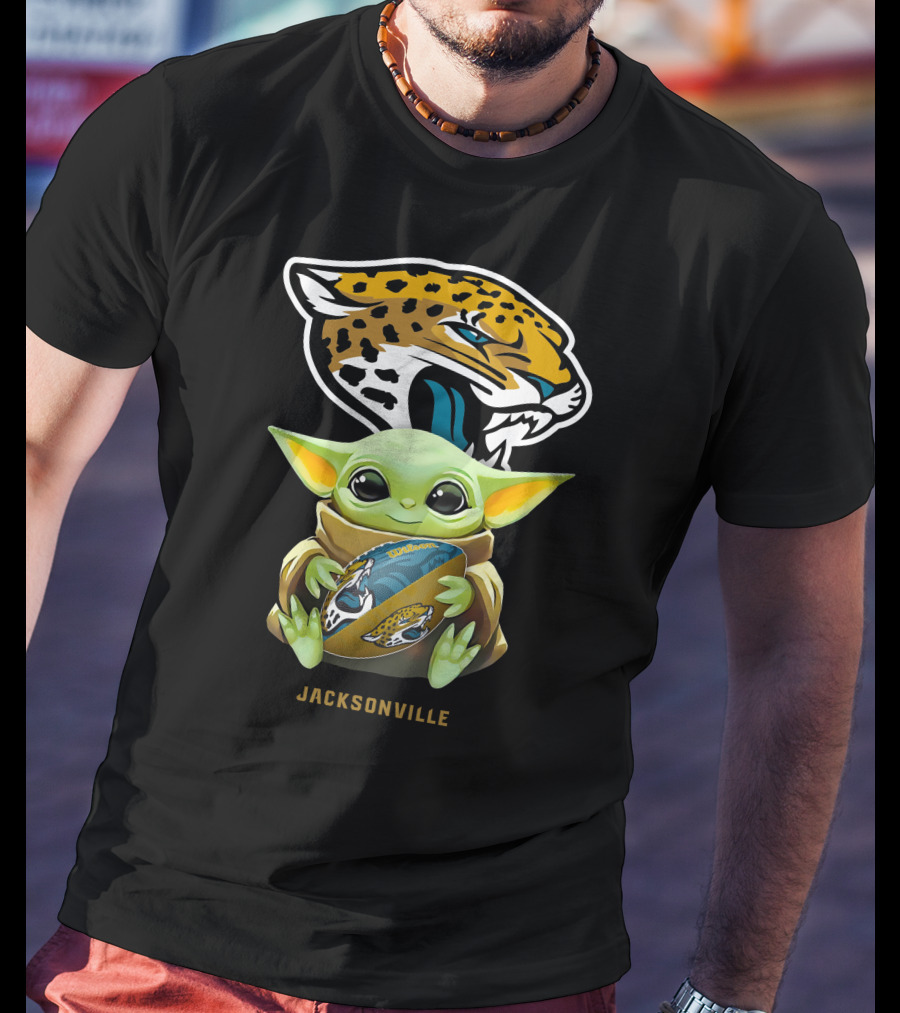 Grogu Holding Football With Jacksonville Jaguars T-Shirt