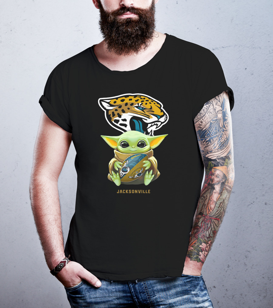 Grogu Holding Football With Jacksonville Jaguars T-Shirt