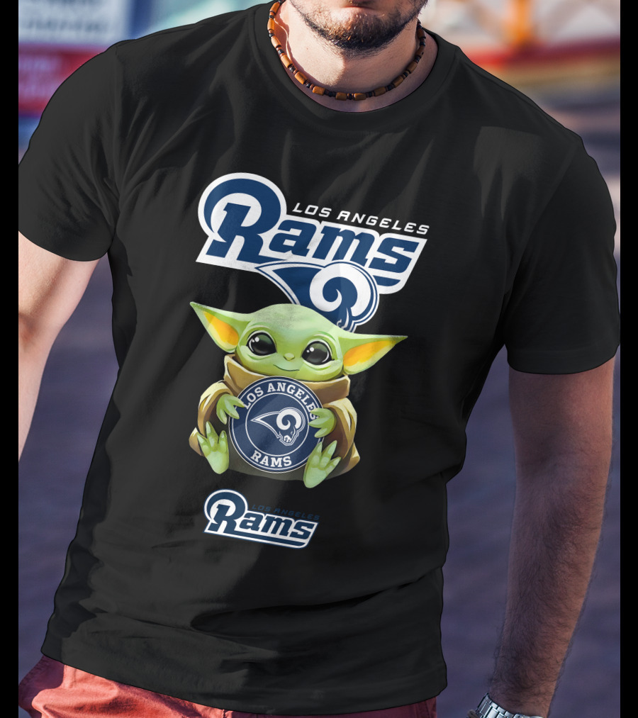Grogu Holding Los Angeles Rams Football Emblem T-Shirt