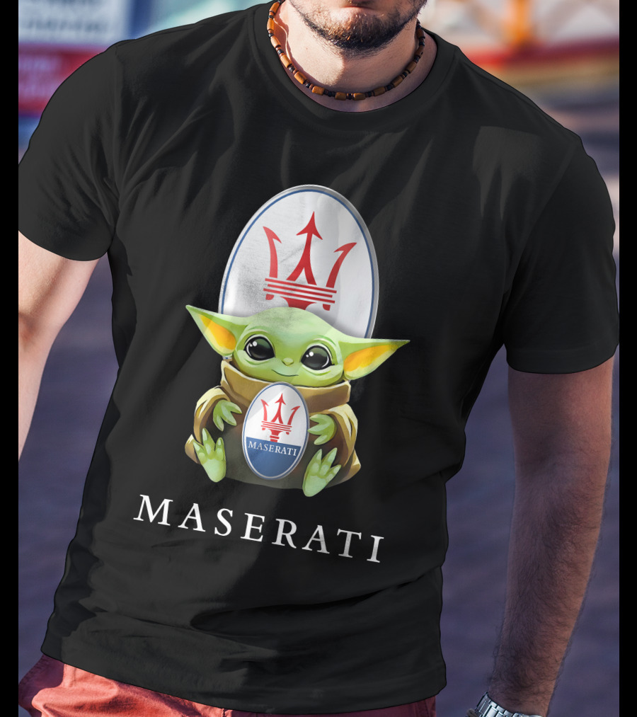 Grogu Holding Maserati Trident Emblem T-Shirt