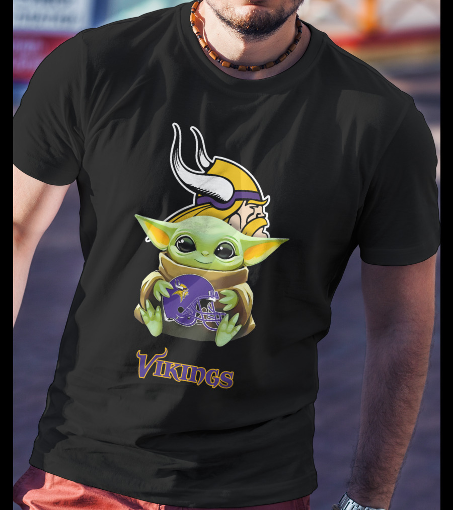 Minnesota Vikings Grogu Holding Helmet T-Shirt