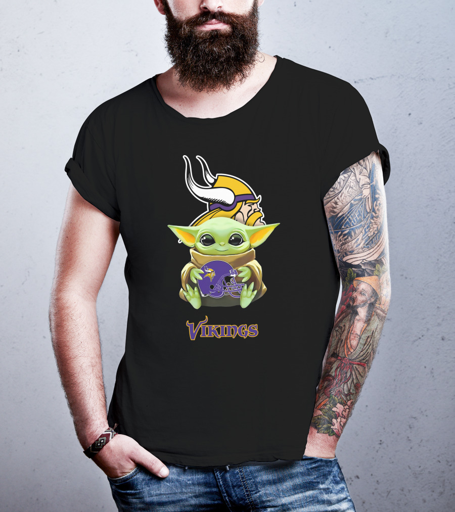 Minnesota Vikings Grogu Holding Helmet T-Shirt